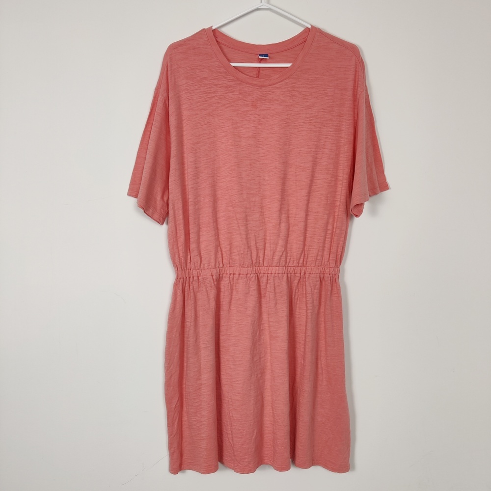 Old Navy Coral Pink T-Shirt Dress Large 100% Cotton Lightweight Y2K Drop Waist